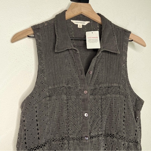 Lucky Brand Collared Tiered Dress in Raven/ brown-gray, size S NWT - Picture 4 of 12